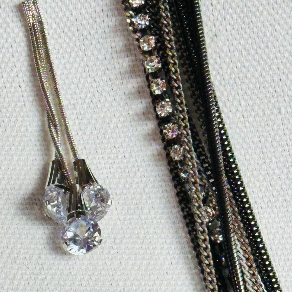 Elegant & Sexy Black and Silver Necklace with Crystal Accents